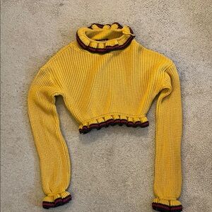 Misspap Cropped Ruffle-Trim Turtleneck Sweater